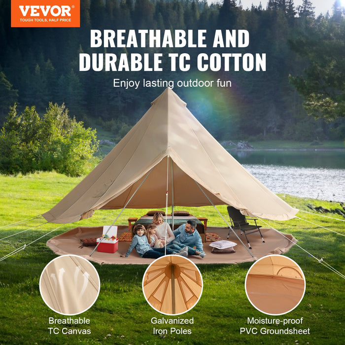 VEVOR Canvas Bell Tent 3m/9.8ft 4-Season Canvas Tent for Camping with Stove Jack