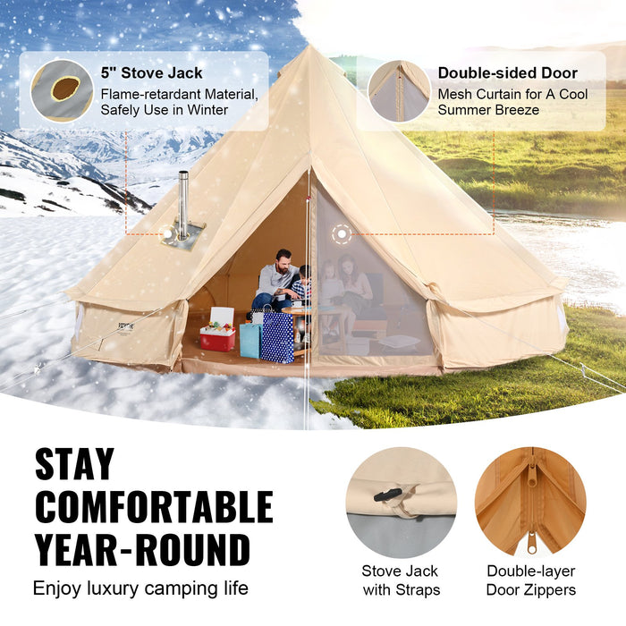 VEVOR Canvas Bell Tent 5m/16.4ft 4-Season Camping Yurt Tent with Stove Jack