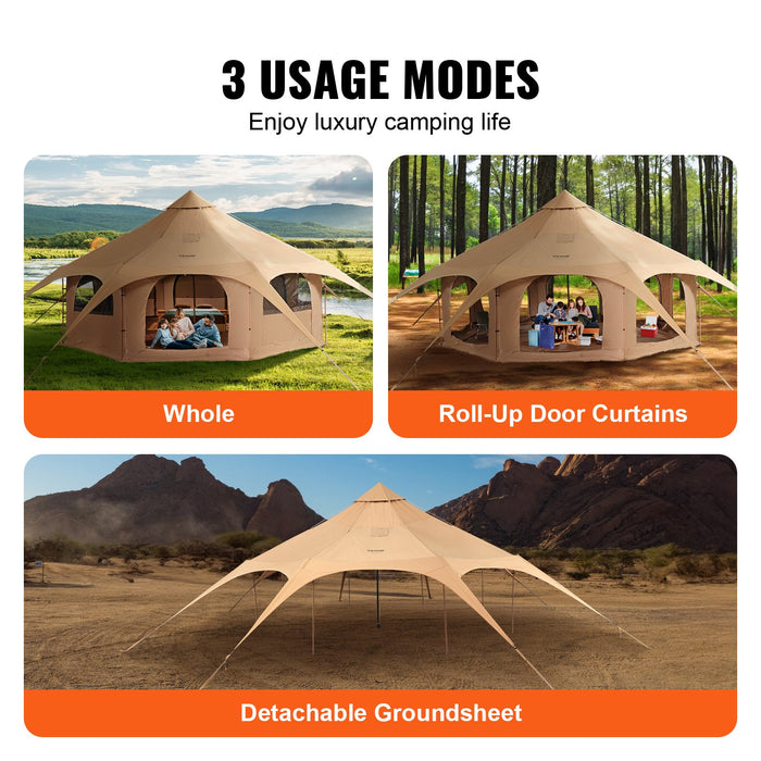 VEVOR Canvas Tent 4 Seasons 5 m/16.4 ft Bell Tent for Camping with Stove Jack