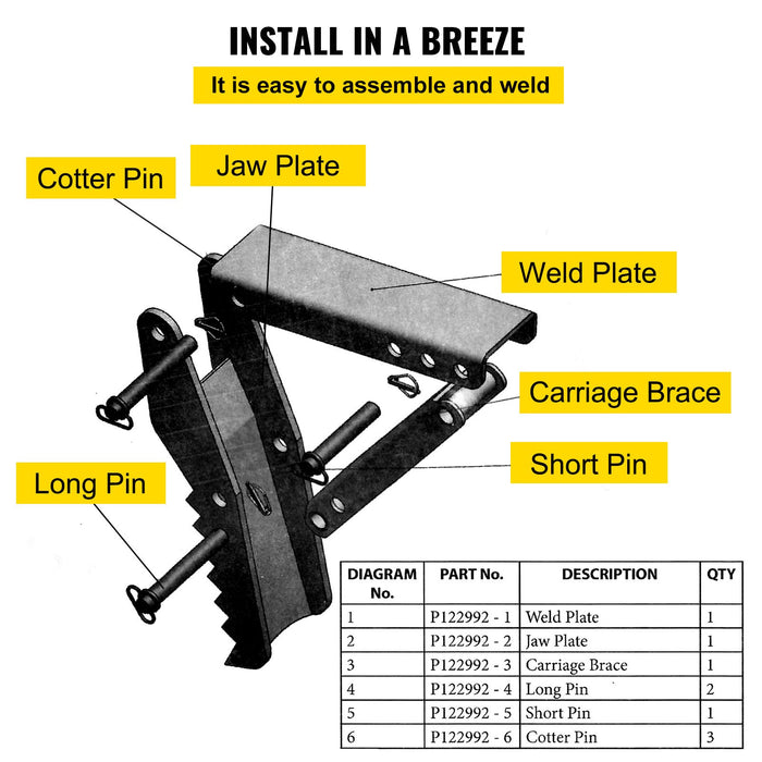 VEVOR 61cm Hydraulic Backhoe Excavator Thumb Attachments Weld On 1.27cm Teeth Thick Steel Plate Assembly 12MM Bolt-On Design with Hydraulic Cylinder