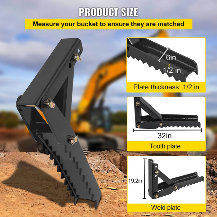 VEVOR 32 inch Backhoe Excavator Thumb Attachments Weld On Adjustable Boom Tractor Excavator 1/2Inch Teeth Thick Steel Plate Assembly 12MM Bolt-On Design