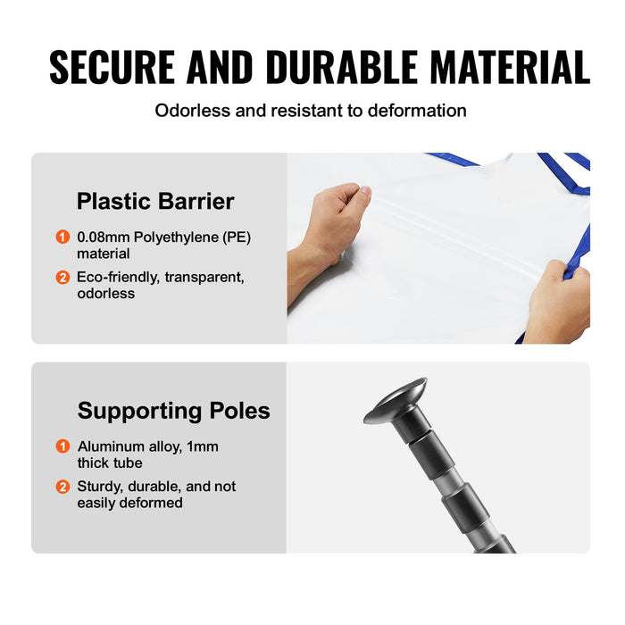 VEVOR Dust Barrier Poles, 10 Ft Barrier Poles, Dust Barrier System with 4 Telescoping Poles, Magnetic Zipper, Carry Bag and 32.8x13.12 Ft Plastic Film, for Interior Decoration, Painting