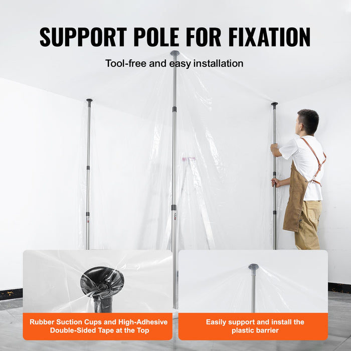 VEVOR Dust Barrier Poles, 10 Ft Barrier Poles, Dust Barrier System with 4 Telescoping Poles, Magnetic Zipper, Carry Bag and 32.8x13.12 Ft Plastic Film, for Interior Decoration, Painting