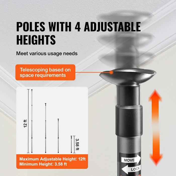 VEVOR Dust Barrier Poles, 12 Ft Barrier Poles, Dust Barrier System with 4 Telescoping Poles, Magnetic Zipper, Carry Bag and 32.8x13.12 Ft Plastic Film, for Interior Decoration, Painting