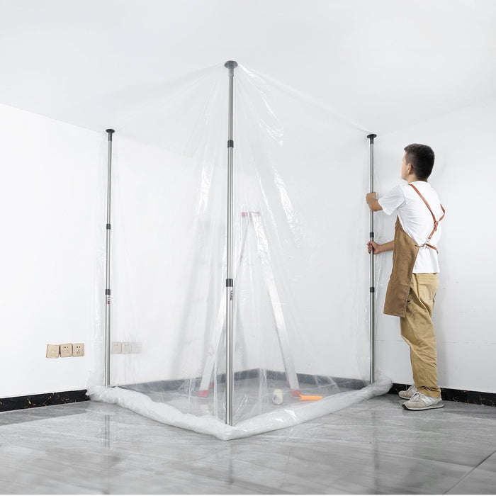 VEVOR Dust Barrier Poles, 12 Ft Barrier Poles, Dust Barrier System with 4 Telescoping Poles, Magnetic Zipper, Carry Bag and 32.8x13.12 Ft Plastic Film, for Interior Decoration, Painting