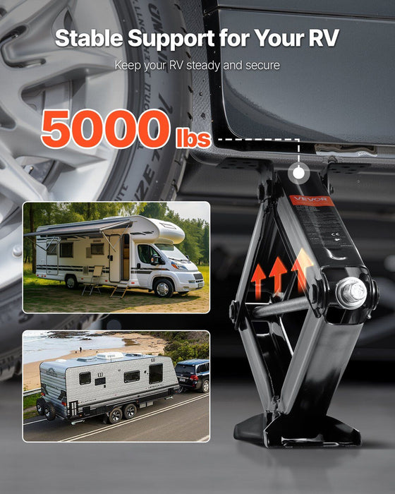 2268 kg RV Scissor Jacks, 10.3-59.5 cm RV Stabilizer Leveling Scissor Jacks, Set of 2, Heavy Duty Stabilizer Jack with Crank Handle, Socket and Bubble Levels, Not Easily Bent or Deformed