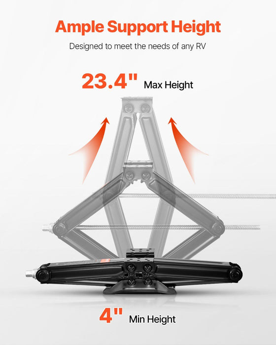 2268 kg RV Scissor Jacks, 10.3-59.5 cm RV Stabilizer Leveling Scissor Jacks, Set of 2, Heavy Duty Stabilizer Jack with Crank Handle, Socket and Bubble Levels, Not Easily Bent or Deformed
