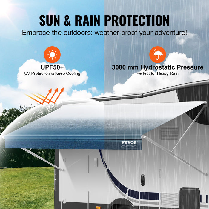 VEVOR RV Awning Fabric Replacement, 3.72m Fabric Length for 3.96mAwning, Heavy Duty 3-Ply 16oz PVC Camper Awning Fabric, Waterproof & UV Protection Outdoor Canopy for RV, Trailer, Motorhome, Blue Fade