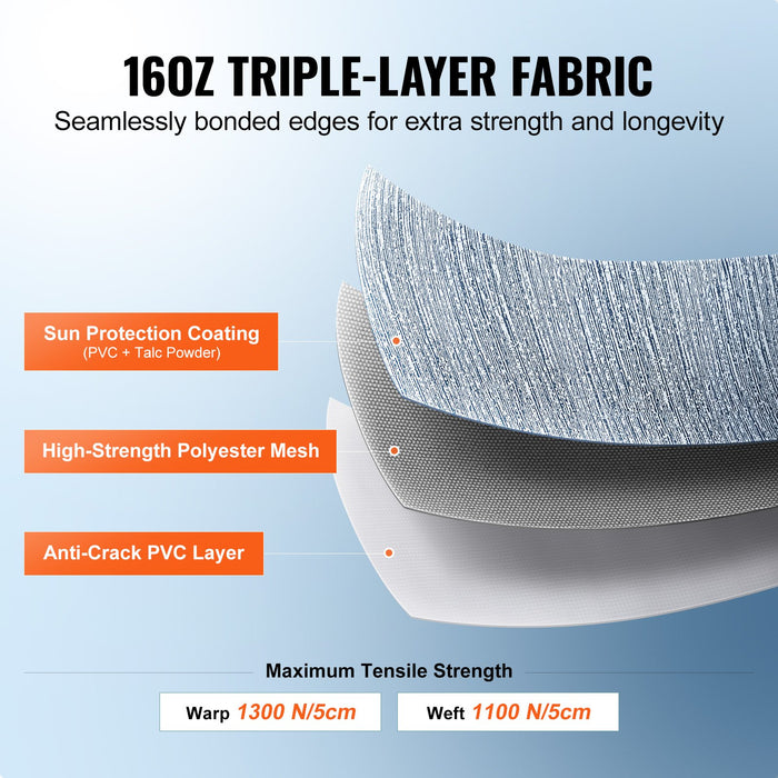 VEVOR RV Awning Fabric Replacement, 3.72m Fabric Length for 3.96mAwning, Heavy Duty 3-Ply 16oz PVC Camper Awning Fabric, Waterproof & UV Protection Outdoor Canopy for RV, Trailer, Motorhome, Blue Fade
