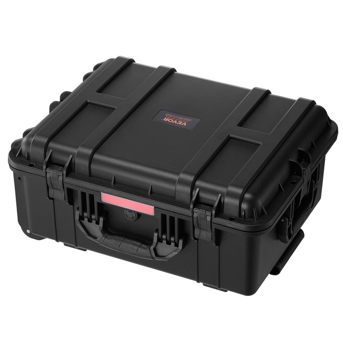 VEVOR 2.5 Cu.ft Weatherproof Hard Case, Waterproof Hard Case with Rolling Wheels and Retractable Pull Handle, IP67 Waterproof Protective Case with 4 Clips, 4 Padlock Holes, and Foam Inserted, Black