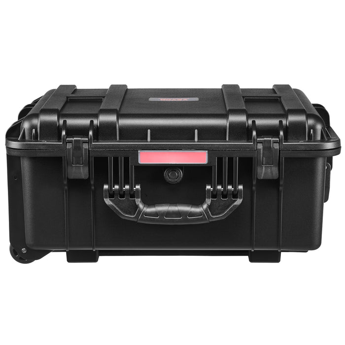 VEVOR 2.5 Cu.ft Weatherproof Hard Case, Waterproof Hard Case with Rolling Wheels and Retractable Pull Handle, IP67 Waterproof Protective Case with 4 Clips, 4 Padlock Holes, and Foam Inserted, Black