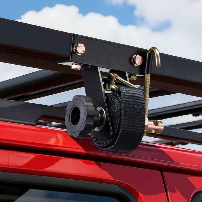 Ladder Rack Ratchet Straps, Black Square Tube Mount, 38 mm Wide x 2.25 m Long Black Ladder Rack Straps with Double J-Hooks, 226.8 kg Load Heavy Duty, Cargo Buckle Lock Strap (2 Pack)