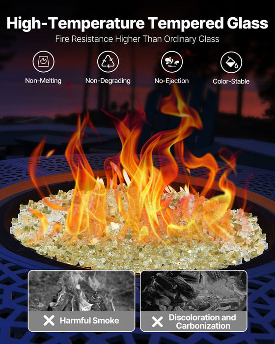 Fire Glass, 10 LBS / 4.5 KG High-Temperature Resistant Fireplace Rocks, 1/2-Inch / 12.7 mm Reflective & Smokeless Firepit Glass Rock, High Luster Stone Landscaping for Fire Pit Table, Gold