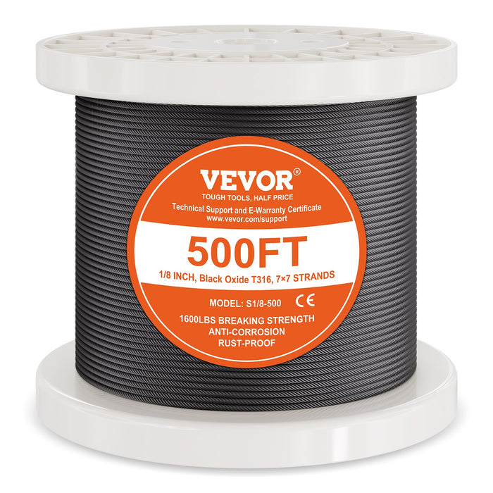 VEVOR T316 Stainless Steel Cable 3.18mm 7x7 Steel Wire Rope 152.4m Cable Railing
