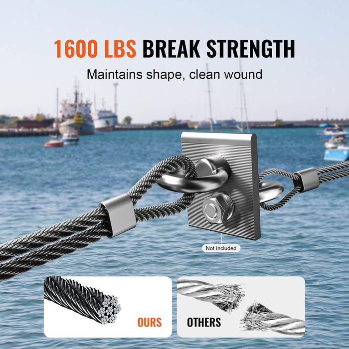 VEVOR T316 Stainless Steel Cable 3.18mm 7x7 Steel Wire Rope 152.4m Cable Railing