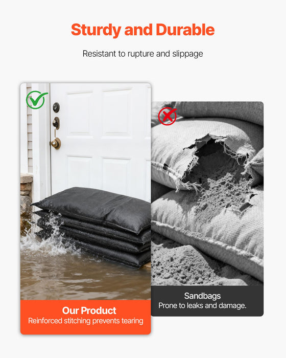VEVOR Flood Barrier, 6 Pack, 830 x 430 mm Flood Bags Activated by Water, Reusable Water Absorbent Barrier, Sandless Sandbags Blockage, Flooding Prevention Bags for Home, Doorways, Basement, Garage