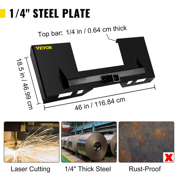 VEVOR Universal Skid Steer Mount Plate 6.35mmThick Skid Steer Plate Attachment1360.78kgWeight Capacity Quick Attach Mount Plate Steel Adapter Loader Easy to Weld or Bolt to Different Accessories Black