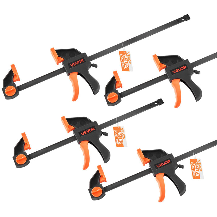 VEVOR Bar Clamps for Woodworking, 2-Pack 30.48 cm and 2-Pack 15.24 cm, One-Handed Clamp/Spreader, Quick-Grip F-Clamp with 70 kg Load Limit, Premium Plastic and Steel, for Woodworking Metal working