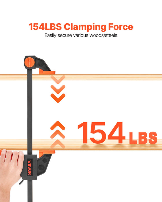 VEVOR Bar Clamps for Woodworking, 2-Pack 30.48 cm and 2-Pack 15.24 cm, One-Handed Clamp/Spreader, Quick-Grip F-Clamp with 70 kg Load Limit, Premium Plastic and Steel, for Woodworking Metal working