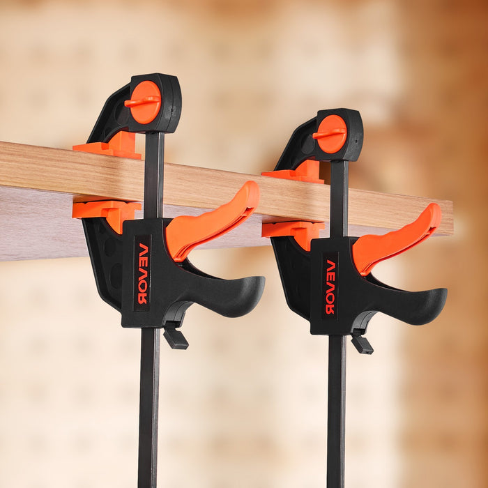 VEVOR Bar Clamps for Woodworking, 2-Pack 30.48 cm and 2-Pack 15.24 cm, One-Handed Clamp/Spreader, Quick-Grip F-Clamp with 70 kg Load Limit, Premium Plastic and Steel, for Woodworking Metal working