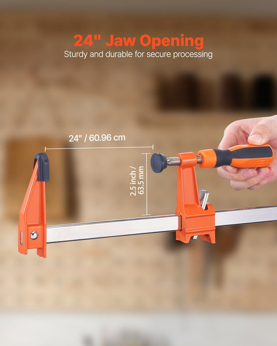 Bar Clamps for Woodworking, 2-Pack 610 mm Opening, Lockable F-Clamp with 272 kg Load Limit, 63.5 mm Depth, Cast Iron and Carbon Steel, Easy to Use, Wood Clamps for Woodworking Metal Working