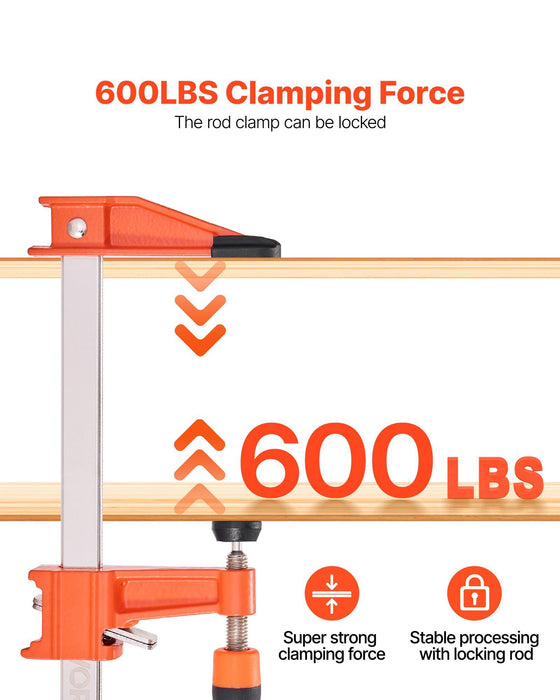 Bar Clamps for Woodworking, 2-Pack 610 mm Opening, Lockable F-Clamp with 272 kg Load Limit, 63.5 mm Depth, Cast Iron and Carbon Steel, Easy to Use, Wood Clamps for Woodworking Metal Working