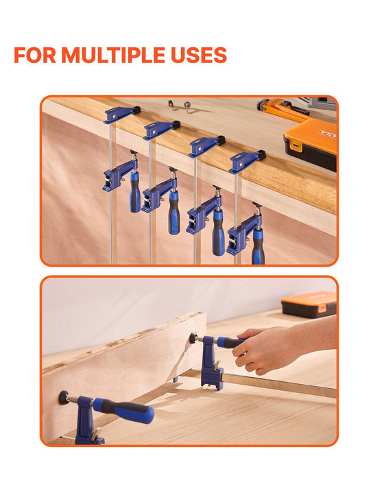 Bar Clamps for Woodworking, 4-Pack 91.4 cm Opening, Lockable F-Clamp with 272 kg Load Limit, 63.5 mm Depth, Cast Iron and Carbon Steel, Easy to Use, Wood Clamps for Woodworking Metal Working