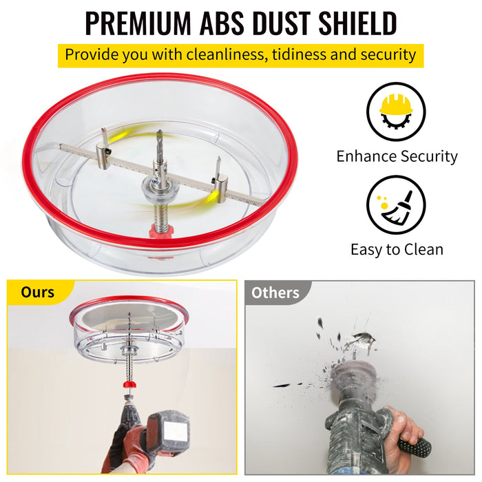 VEVOR Adjustable Hole Saw Cutter Kit, 1-5/8\" to 11-13 /16\" (40-300 mm), Recessed Hole Saw with PC Dust Shield, Two Replaceable Pilot Drill Bits, for Recessed Lights, Ceiling Speakers, Vent Holes