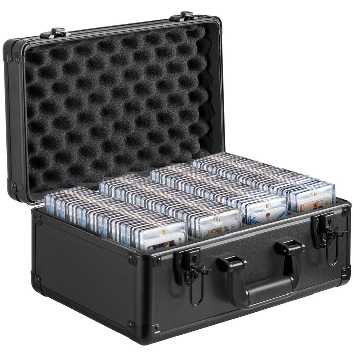 VEVOR Graded Card Storage Box, 4 Slots, Graded Sports Cards Holder Carrying Case with Key Lock Foam Dividers, for 108 PSA Graded Cards 76 BGS Cards 84 SGC Cards 388 Top Loaders or 999+ Loose Cards