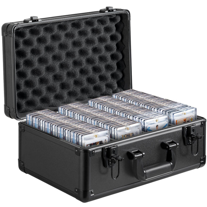 Graded Card Storage Box, 4 Slots, Graded Sports Cards Holder Carrying Case with Key Lock Foam Dividers, for 96 PSA Graded Cards 68 BGS Cards 76 SGC Cards 348 Top Loaders or 999+ Loose Cards