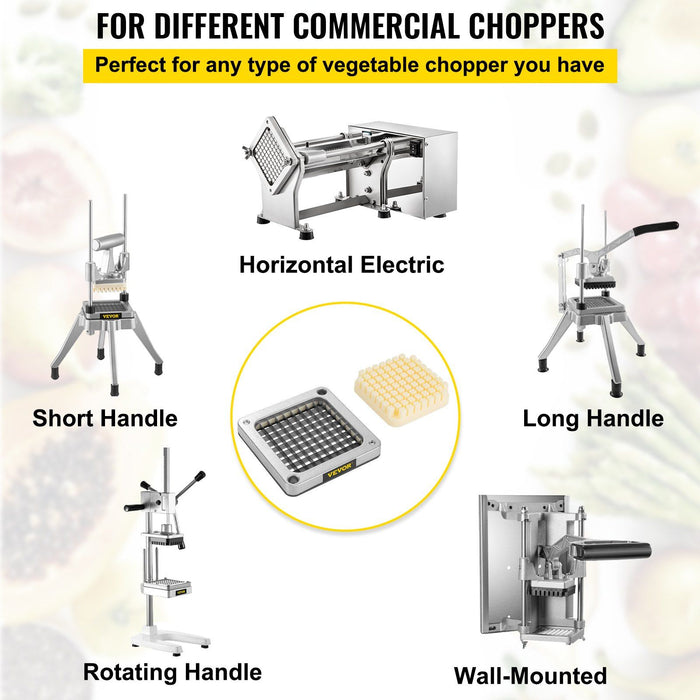 Replacement Chopper Blade, 3/8 inch, 3 PCS French Fry Blade Assembly with 6 Extra Knives, Stainless Steel Dicer Parts and Push Block for Cutting Potatoes Carrots Onions Cucumbers Mushrooms