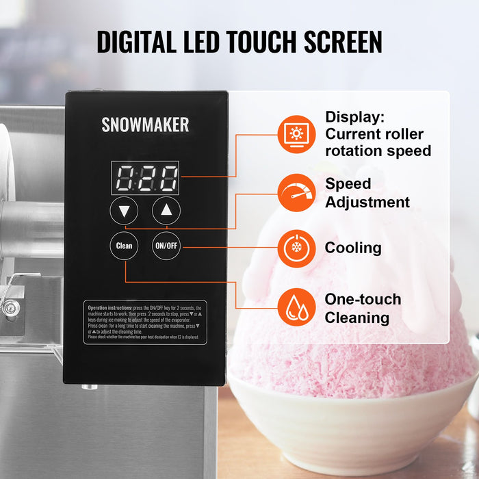 VEVOR Commercial Snowflake Ice Machine, 276LBS/24H Snowflake Ice Maker, Stainless Steel Ice Shaver Machine, Electric Snow Cone Maker, Air Cooling System for Rapid Heat Dissipation, for Bakery, Cafe