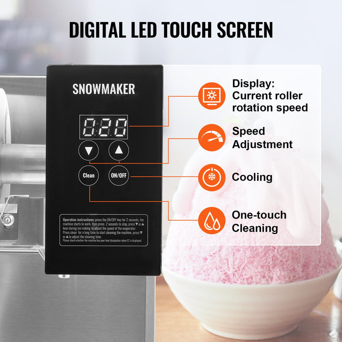 VEVOR Commercial Snowflake Ice Machine, 375LBS/24H Snowflake Ice Maker, Stainless Steel Ice Shaver Machine, Electric Snow Cone Maker, Air Cooling System for Rapid Heat Dissipation, for Bakery, Cafe