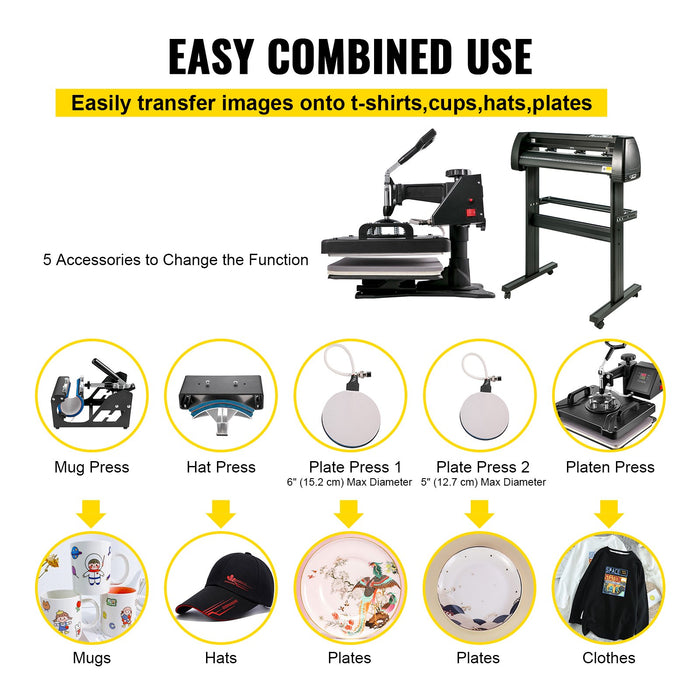 VEVOR 5 In1 12" X 15" (30 X 38cm) Heat Transfer Press + 28 Inch Vinyl Cutter Machine Kit Software