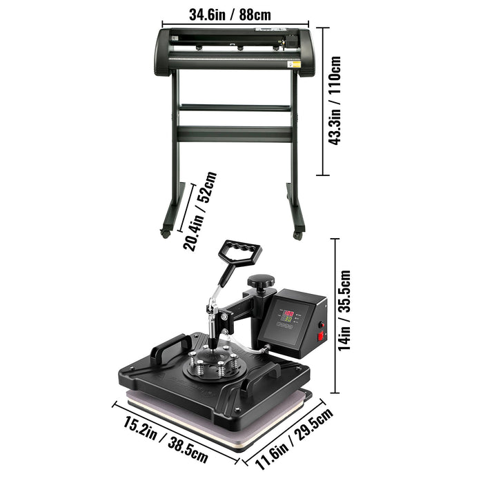 VEVOR 5 In1 12" X 15" (30 X 38cm) Heat Transfer Press + 28 Inch Vinyl Cutter Machine Kit Software