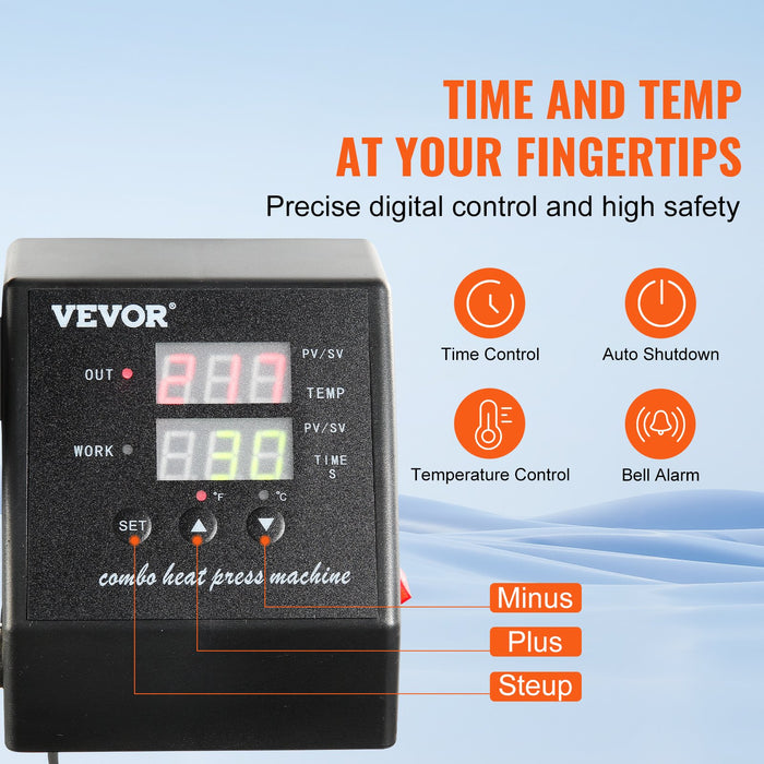 VEVOR 1400W Heat Press Machine 8 In 1 Sublimation Steel Frame Heat Presses with Temperature And Time Control (12X15INCH 8IN1)