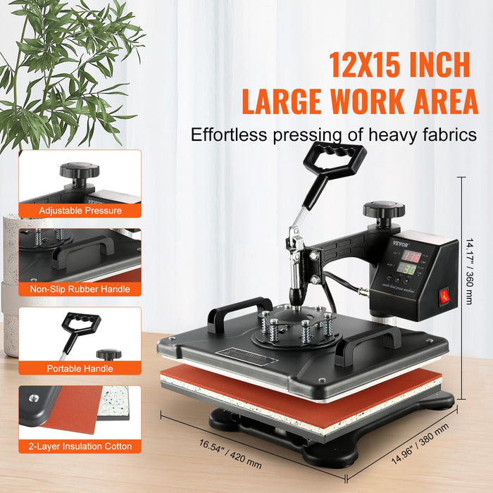 VEVOR 1400W Heat Press Machine 8 In 1 Sublimation Steel Frame Heat Presses with Temperature And Time Control (12X15INCH 8IN1)
