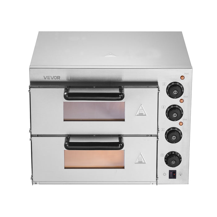 VEVOR Commercial Pizza Oven Countertop, 14-Inch Double Deck Layer, Stainless Steel Electric Pizza Oven with Stone and Handle, Multipurpose Indoor Pizza Maker for Restaurant Home Pretzels Baked