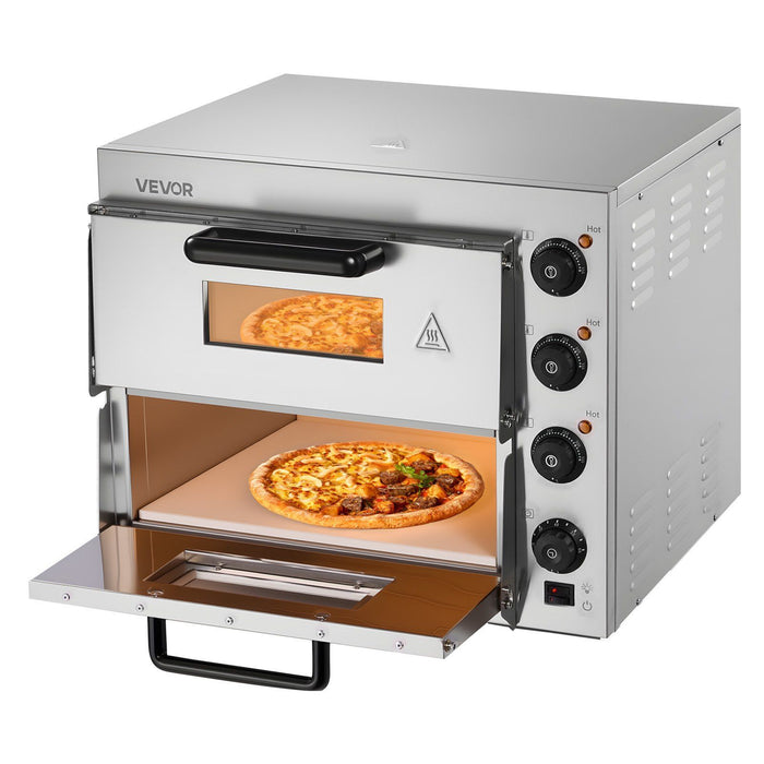 Commercial Pizza Oven Countertop, 16-Inch Double Deck Layers, Stainless Steel Electric Pizza Oven with Stone and Handle, Multipurpose Indoor Pizza Maker for Restaurant Home Pretzels Baked