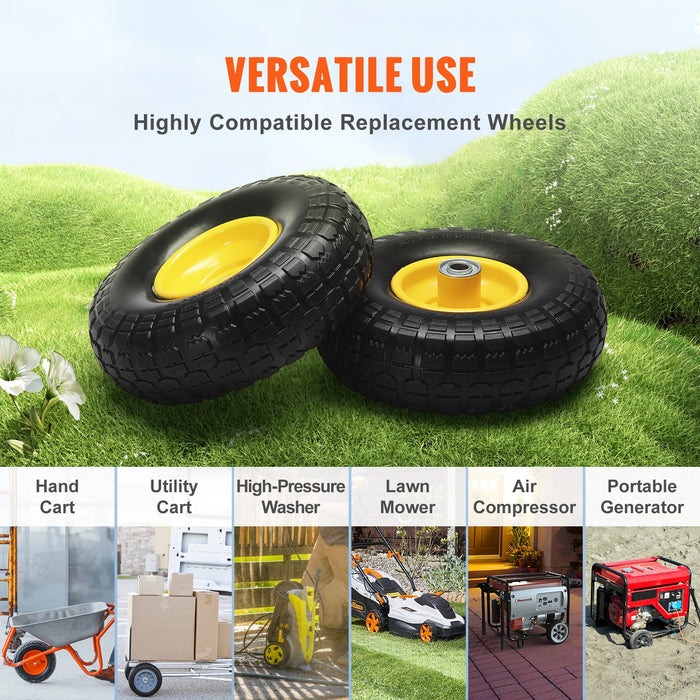 VEVOR Solid PU Run-Flat Tire Wheel, 254 mm, 2-Pack, 181.4 kg Dynamic Load, 204.1 kg Static Load, Flat Free Tubeless Tires and Wheels for Hand Truck, Utility Cart, Dolly, Garden Trailer, Various Carts