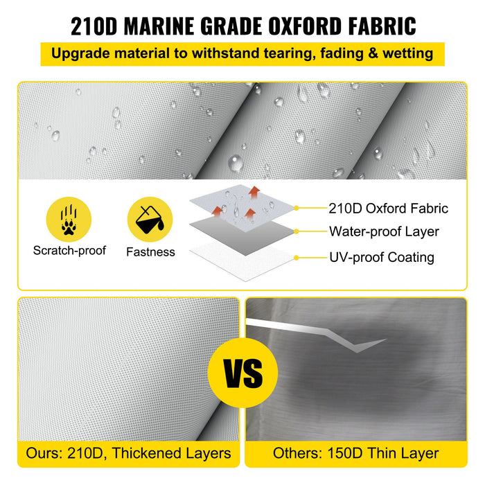 VEVOR Pontoon Boat Cover, Fit for 25\'-28\' Boat, Heavy Duty 600D Marine Grade Oxford Fabric, UV Resistant Waterproof Trailerable Boat Cover with 2 Support Poles and 7 Wind-Proof Straps, Gray
