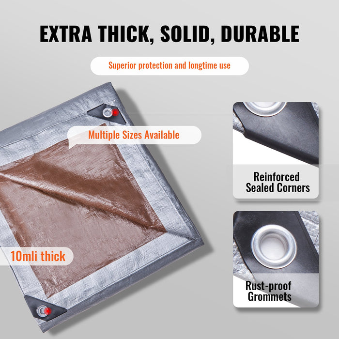 VEVOR Tarp Waterproof Tarpaulin 20 x 30 ft 10 Mil Plastic Poly Tear UV Resistant