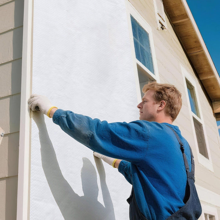 House Wrap, 2.74 x 22.86 mm, 0.13 mm Thick Vapor Barrier, Heavy Duty Plastic Sheeting for Tear-resistant, Drop Cloth Vapor Barrier Covering for Residential & Commercial Construction, White