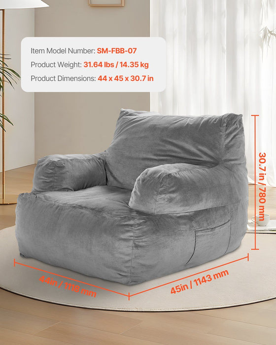 Bean Bag Chair, BeanBag Sofa Chair with Armrests for Adults, Fluffy Plush & High-Density Foam Filling Adult Bean Bag with Zapper, Comfy Lazy Sofa Chair Ideal for Living Room, Bedroom, Grey