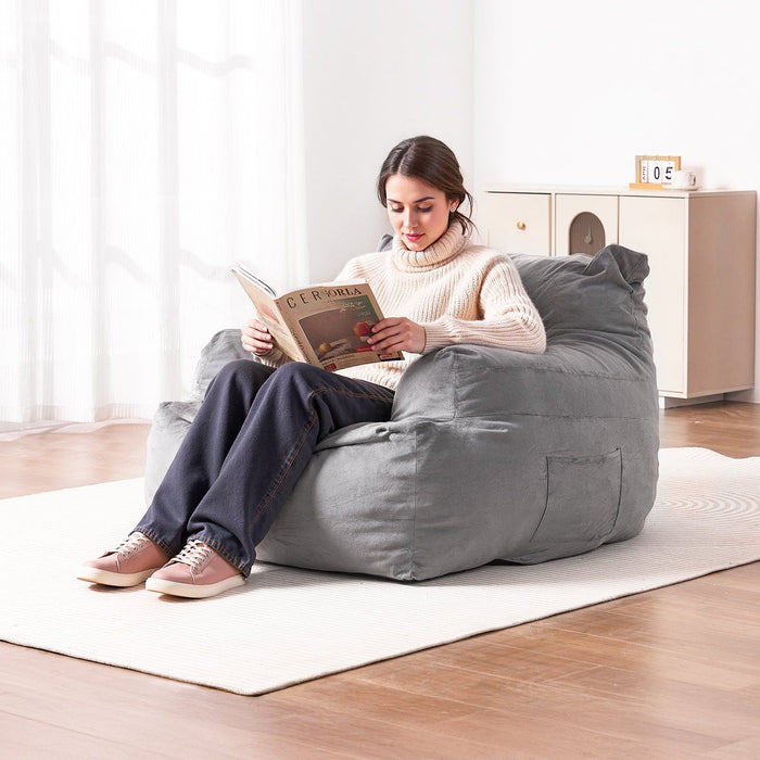 Bean Bag Chair, BeanBag Sofa Chair with Armrests for Adults, Fluffy Plush & High-Density Foam Filling Adult Bean Bag with Zapper, Comfy Lazy Sofa Chair Ideal for Living Room, Bedroom, Grey