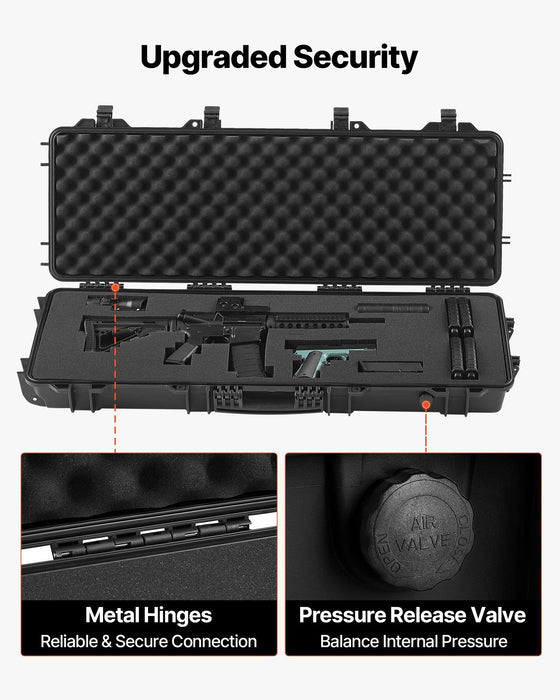 Hard Rifle Case, Lockable Rifle Case with Pre-cut Foams, 1016 mm Gun Storage with Wheels, IP67 Waterproof & Dustproof Movable Large Pistol Storage for Rifles, Shotguns, Airsoft Guns, Black