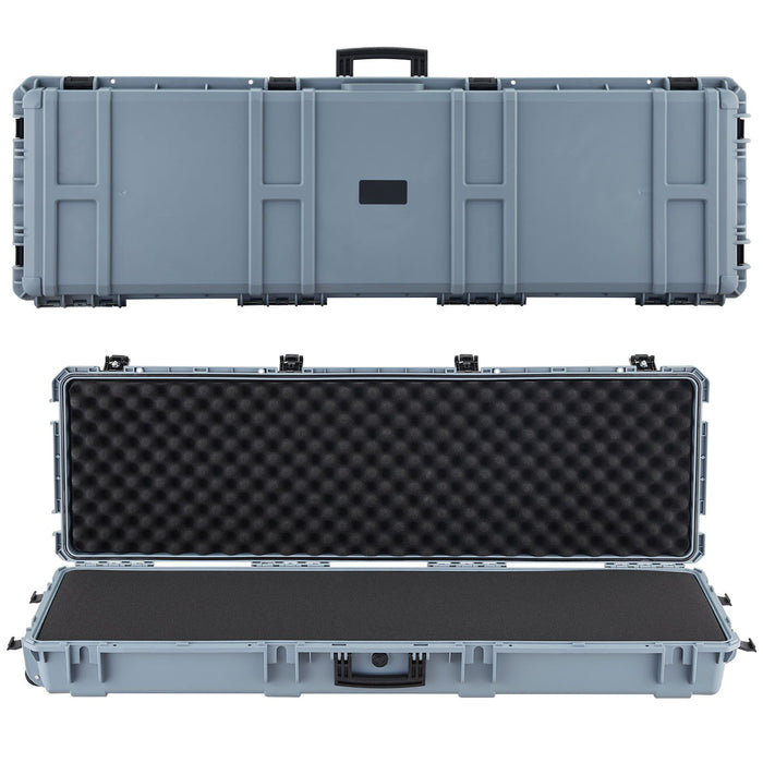 Hard Rifle Case, Lockable Rifle Case with Pre-cut Foams, 1320 mm Gun Storage with Wheels, Heavy Duty IP67 Waterproof & Dustproof Pistol Storage Cases for Rifles, Shotguns, Airsoft Guns, Grey