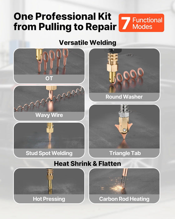 Stud Welder Dent Repair Kit & Welding Cart, 3KW Spot Welder with 2 Welding Guns and 7 Modes, Auto Body Spot Welding Dent Repair Machine for Steel Panel Repair