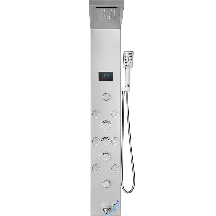 VEVOR Shower Panel System, 6 Shower Modes, LED & Screen Hydroelectricity Shower Panel Tower, Rainfall, Waterfall, 8 Massage Jets, Tub Spout, Handheld Shower, Stainless Steel Wall-Mounted Shower Set