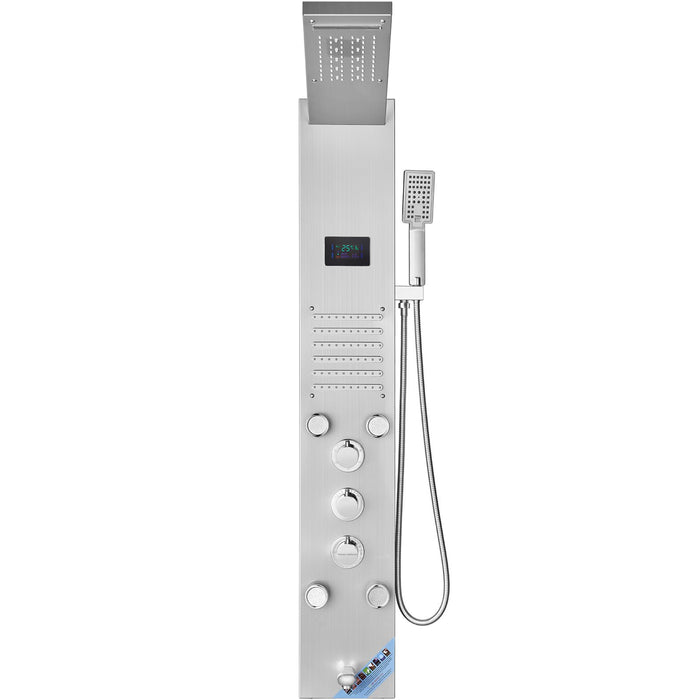 VEVOR Shower Panel System, 6 Shower Modes, LED & Screen Hydroelectricity Shower Panel Tower, Rainfall, Waterfall, 5 Massage Jets, Tub Spout, Handheld Shower, Stainless Steel Wall-Mounted Shower Set